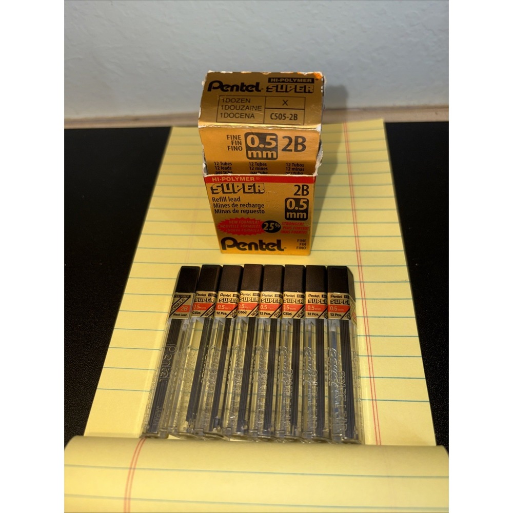 Pentel C505-2B 0.5mm 2B Super Hi-Polymer Lead, Box of 8 Tubes